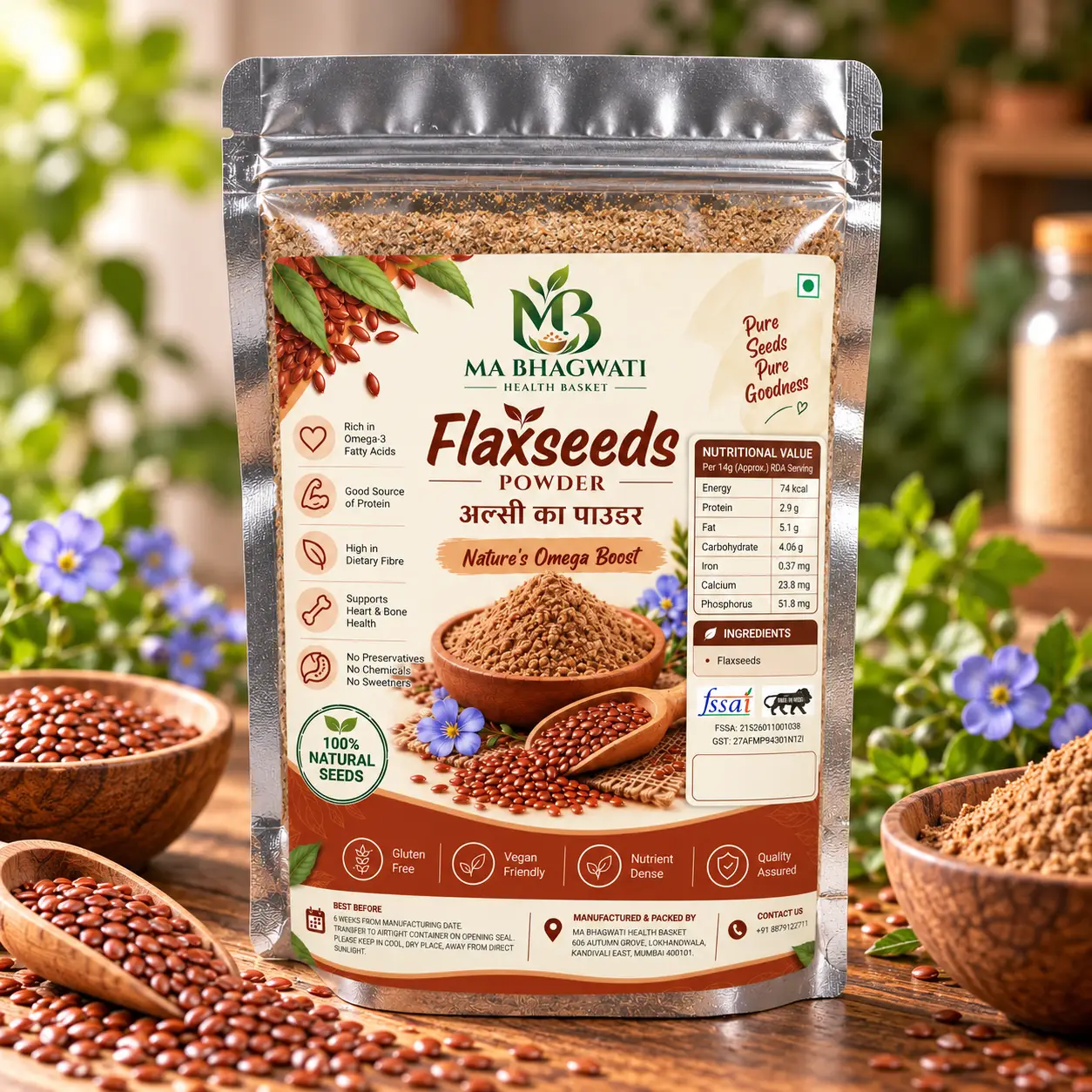 Package of Flaxseeds Powder